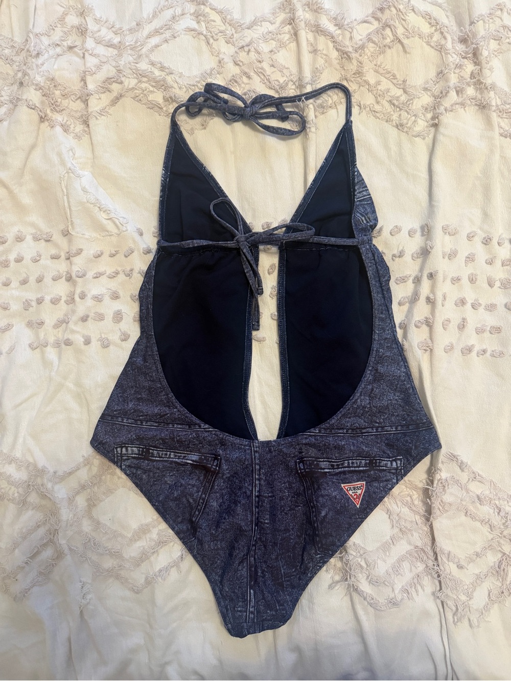 Guess Brand Faux Denim Deep V Cheeky Cut Monokini - Picture 2 of 5